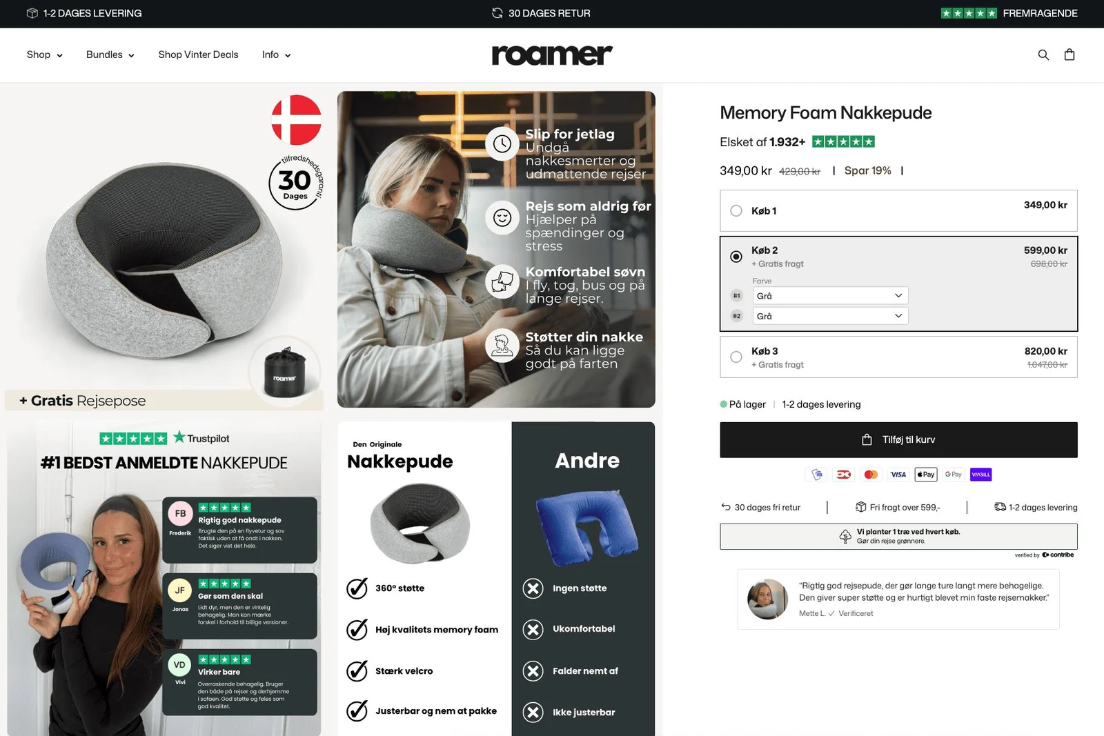 Roamer travel pillow product page